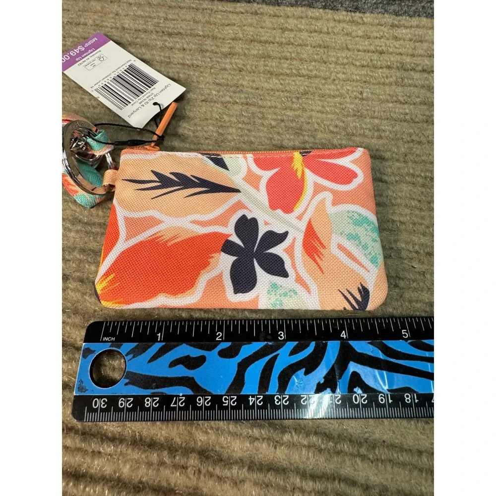NWT Vera Bradley Lighten Up Zip ID Case & Lanyard Rain Forest Lily Coral 37168-